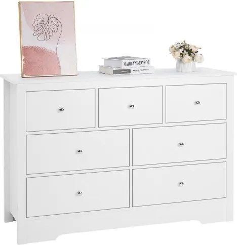VEVOR ladekast met 7 lades en kantelbeveiliging, minimalistische moderne ladekast (400 x 1199 x 813 mm) organizer ladekast voor woonkamer slaapkamer entree hal (wit)
