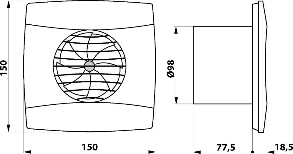 Cata UC-10 TH badkamer ventilator met timer en vochtigheidssensor 8W Ø100mm zwart mat