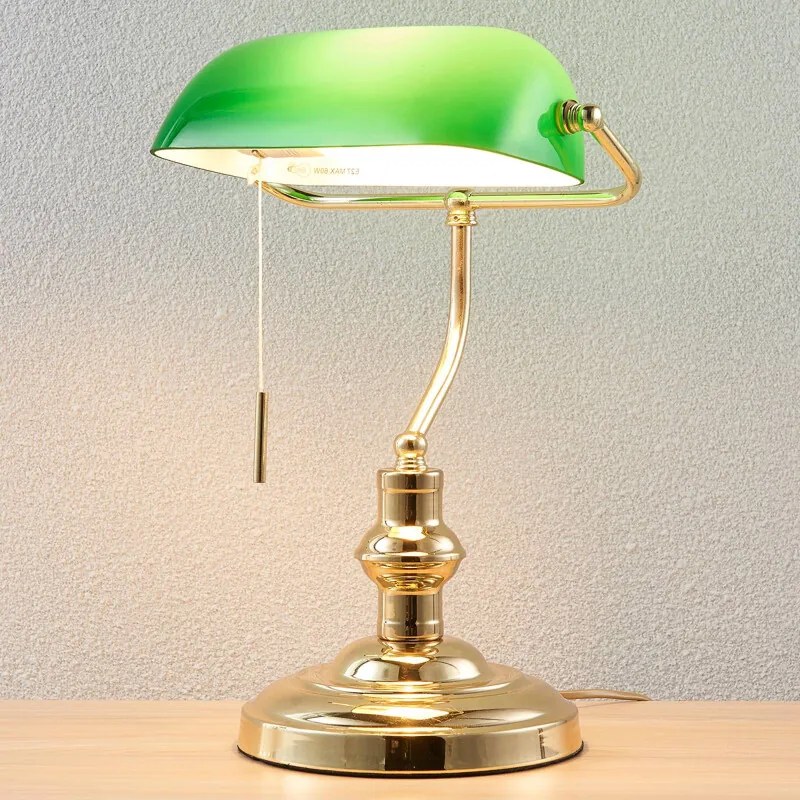 Bankierslamp Milenka, gepolijst messing - lampen-24