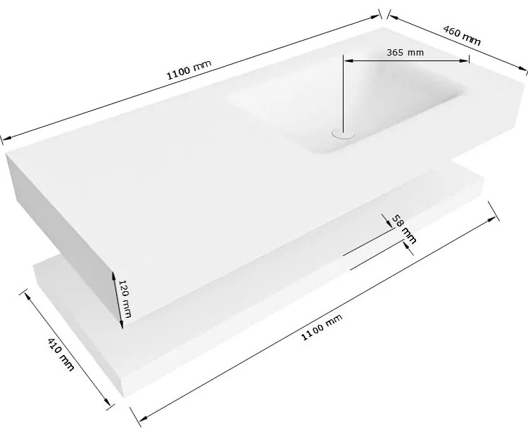 Zaro Alan badmeubel 110cm met planchet urban en vrijhangende wastafel cloud rechts zonder kraangat urban