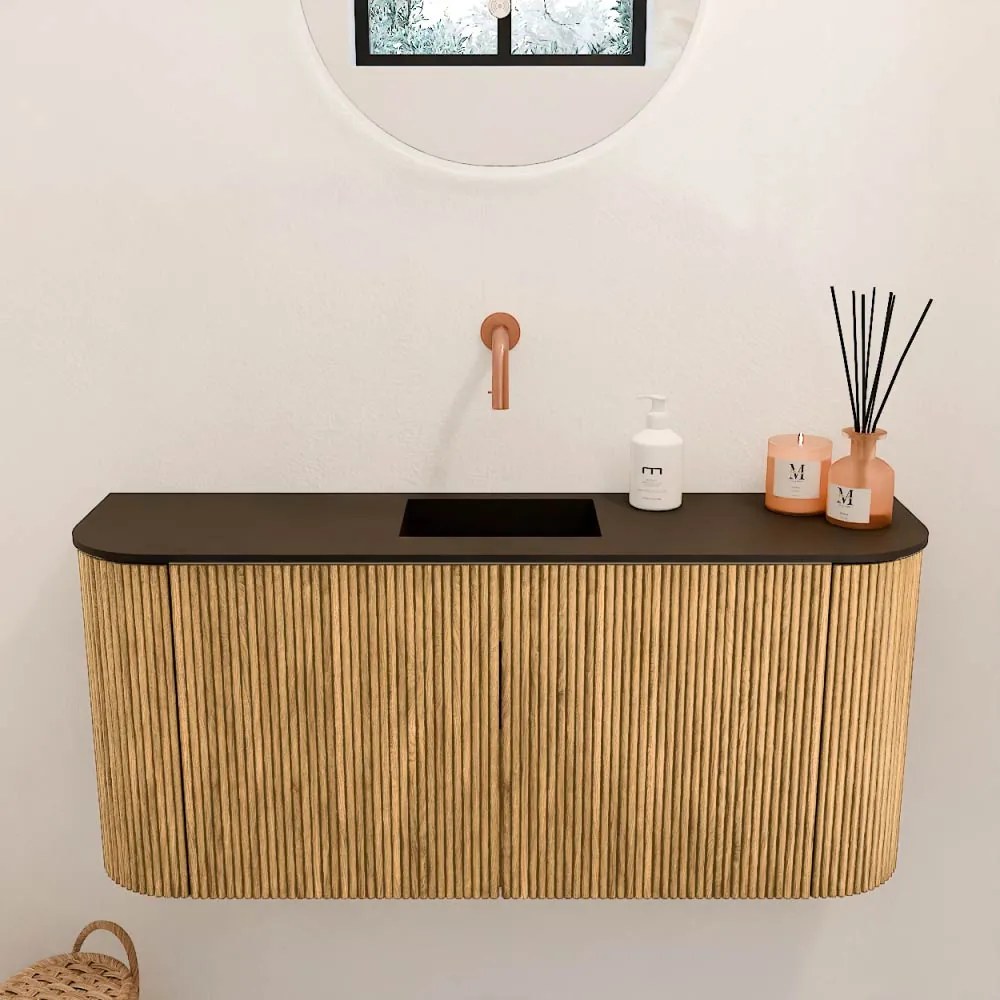 Mondiaz Joya 95cm toiletmeubel ronding links/rechts oak met wastafel faye midden zonder kraangat urban