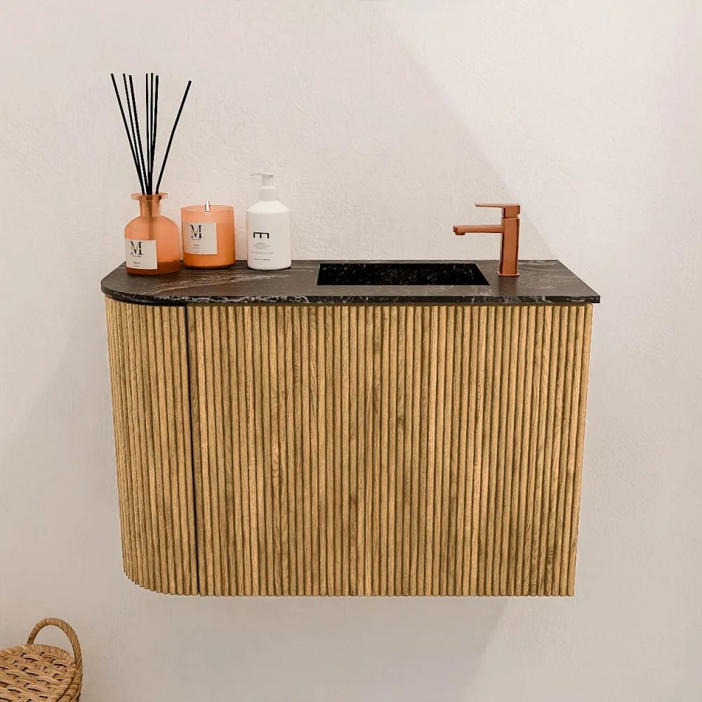 Mondiaz Joya DLux 60cm toiletmeubel ronding links oak met wastafel faye rechts 1 kraangat lava