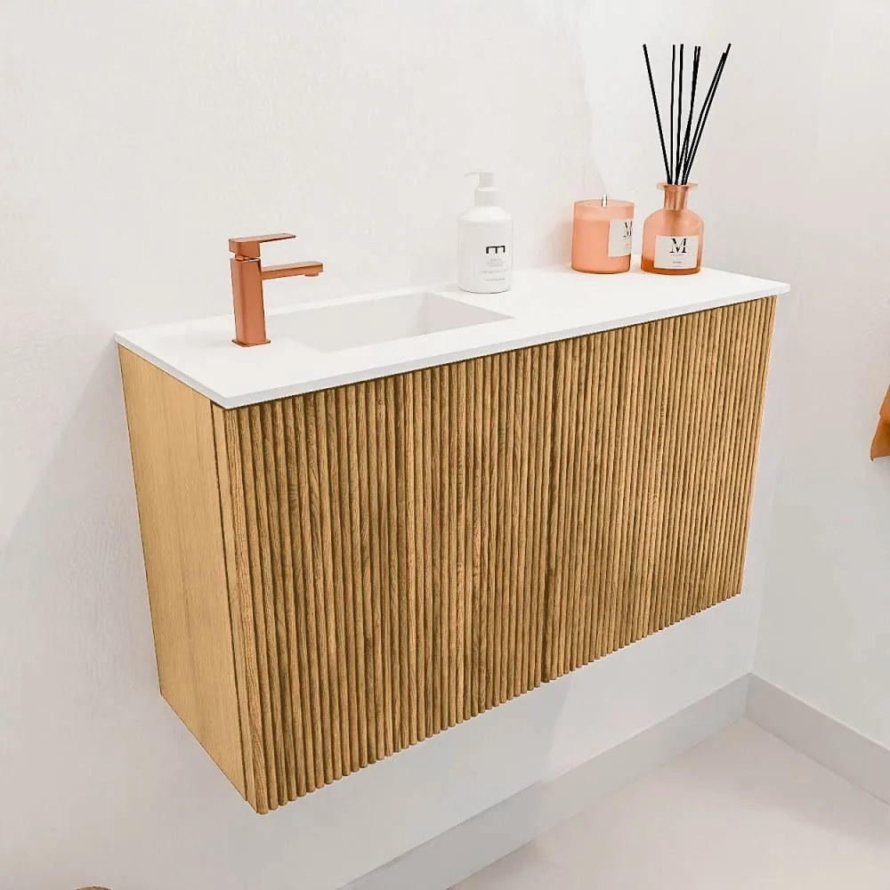 Mondiaz Joya 70cm toiletmeubel oak met wastafel faye links 1 kraangat talc