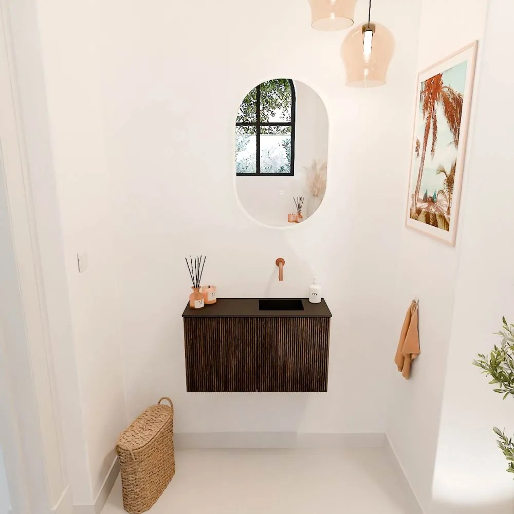 Mondiaz Joya 70cm toiletmeubel walnut met wastafel faye rechts zonder kraangat urban