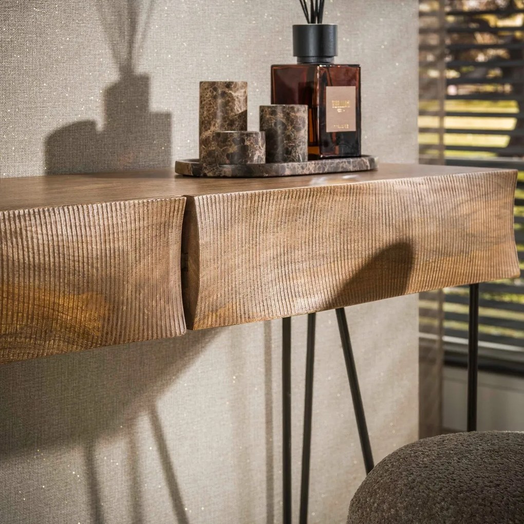 Haltafel Mangohout Met Golvend Front - 120 X 35cm.