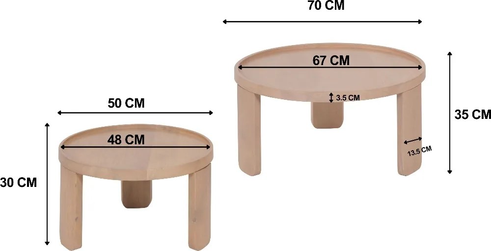 Ronde Salontafel Set Naturel - 70 X 70cm.