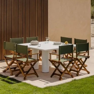 Set Van 150x150 Cm Vierkante Tafel Van Lissaboncement En 8 Ridley Houten Opvouwbare Tuinregisseursstoelen Groen – Intens Olijf - Sklum