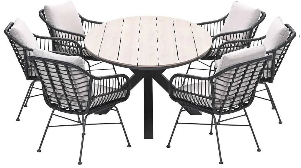 Garden Impressions Lucas tuinset zwart 7-delig - Tulli tuintafel 220x115 cm