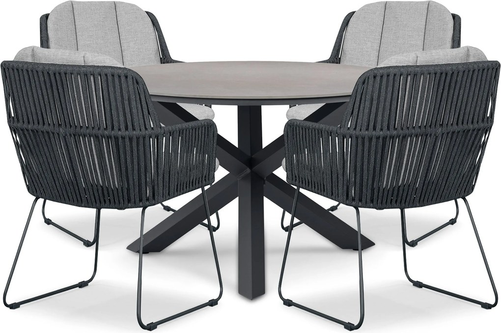 Tuinset Ronde Tuintafel 4 personen 120 cm Rope Grijs  Domani Furniture Trivento/Xento