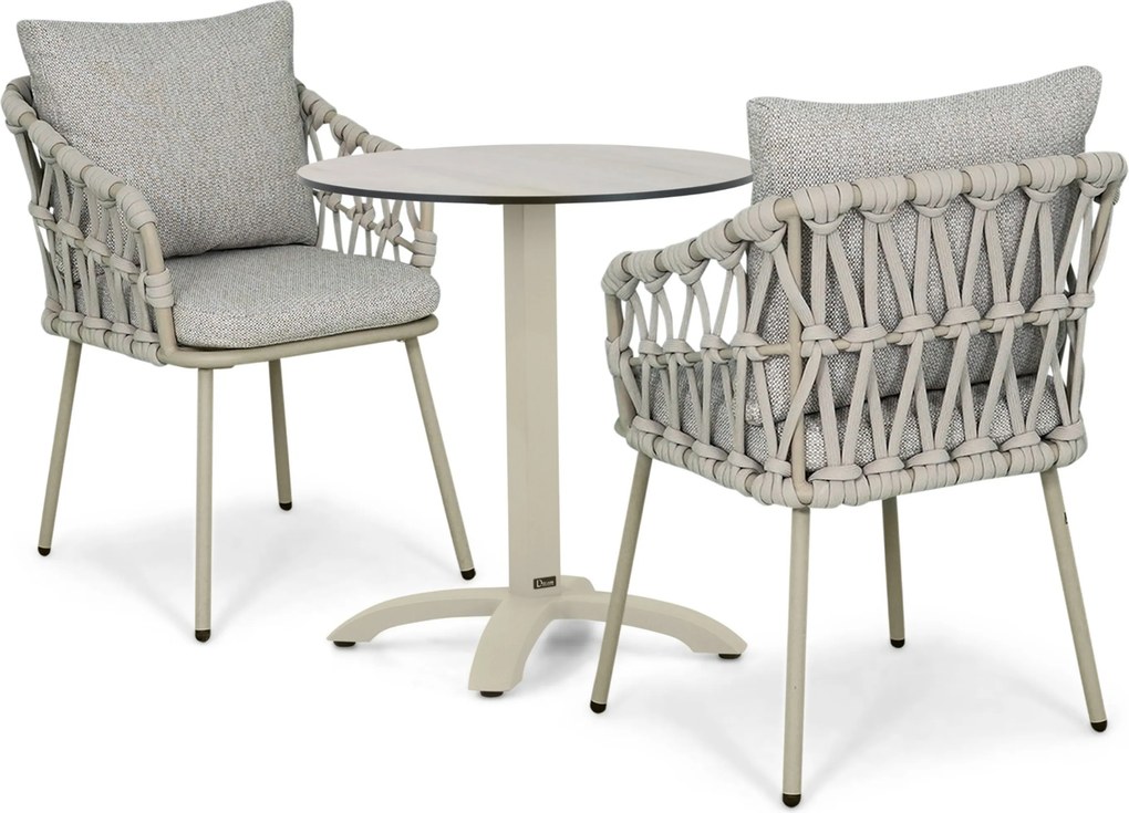 Tuinset Ronde Tuintafel 2 personen 70 cm Rope Zand/Beige Coco Oliva/Talao