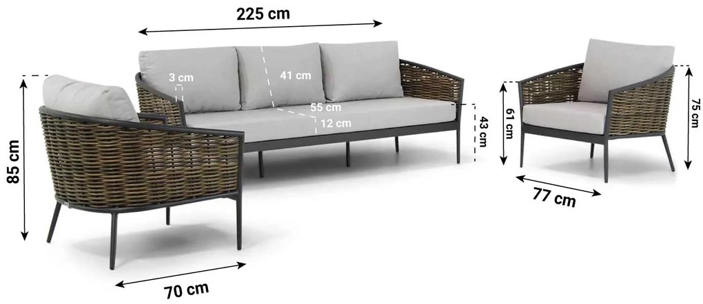 Stoel en Bank Loungeset 5 personen Aluminium Grijs  Coco Coco Palm