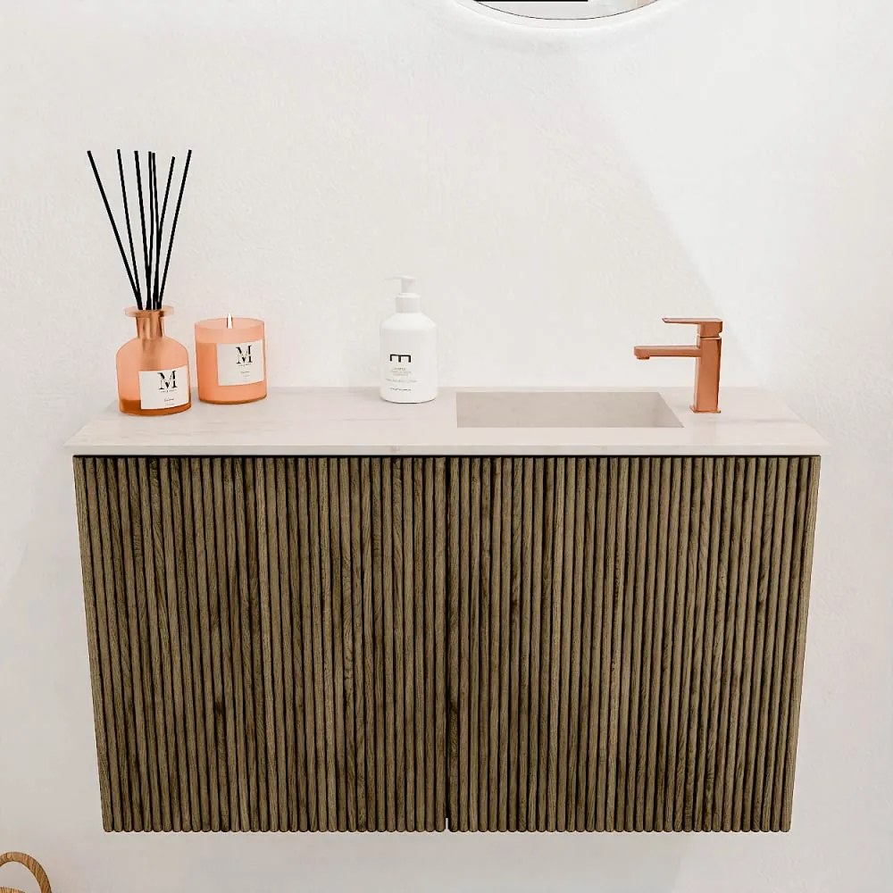 Mondiaz Joya DLux 70cm toiletmeubel dusk met wastafel faye rechts 1 kraangat meli