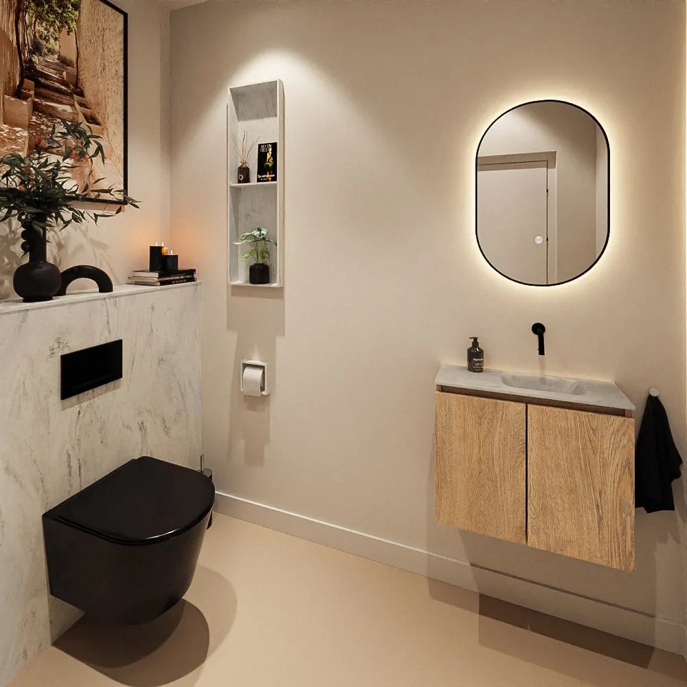 Mondiaz Ture DLux toiletmeubel 60cm washed oak met wastafel opalo rechts zonder kraangat