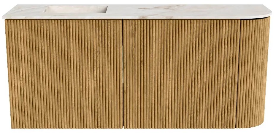 Mondiaz Joya DLux 90cm toiletmeubel ronding rechts oak met wastafel faye links 1 kraangat frappe