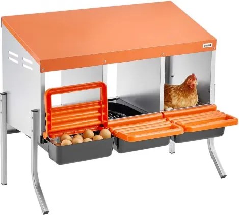 VEVOR Legnest 795x525x675 mm, 3 compartimenten, metalen kippennest met steunpoten en ventilatiegaten, oprolbaar nest, ideaal voor hennen, eenden, kippen en ander gevogelte.