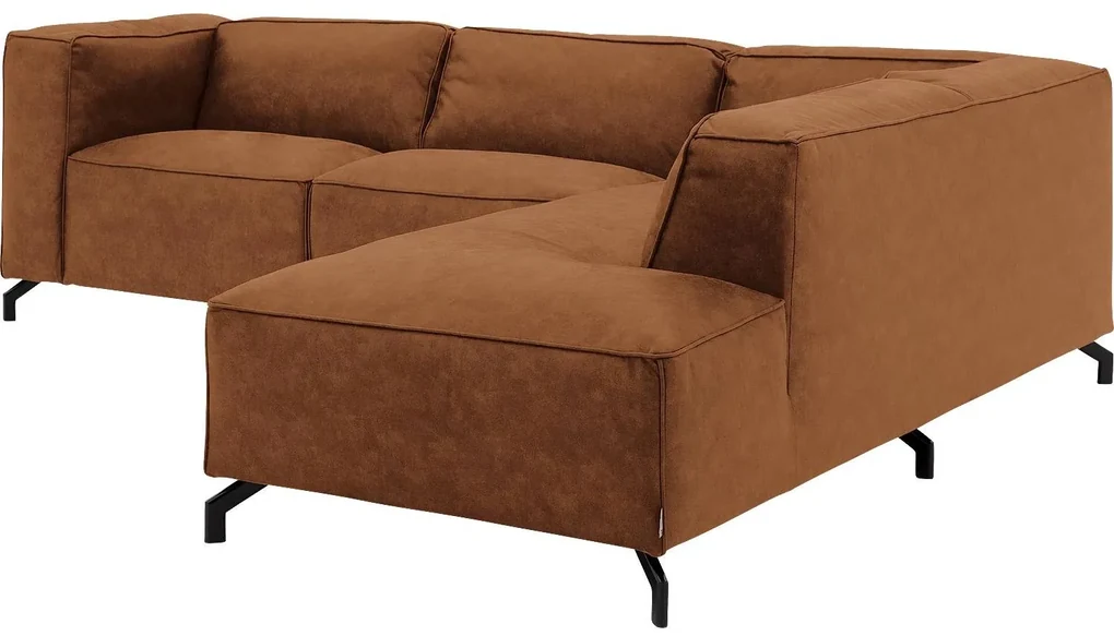 Goossens Bank Calvin cognac, micro leer, 2,5-zits, modern design met ligelement rechts