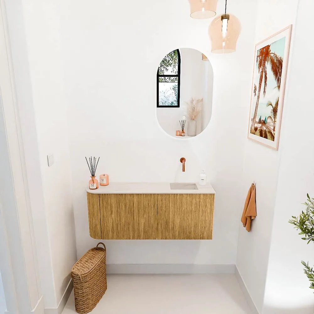 Mondiaz Joya DLux 100cm toiletmeubel ronding links oak met wastafel faye rechts zonder kraangat meli
