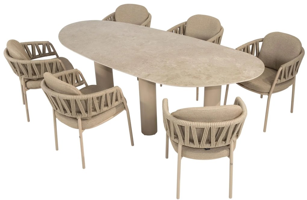 Taste by 4 Seasons Estate tuintafel latte met keramisch blad in mangovorm 240 x 105 cm Tuintafel   beige weerbestendig