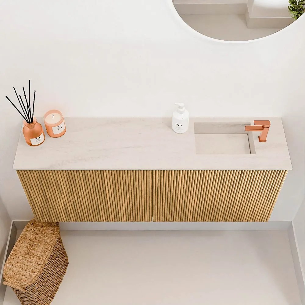 Mondiaz Joya DLux 100cm toiletmeubel oak met wastafel faye rechts 1 kraangat meli