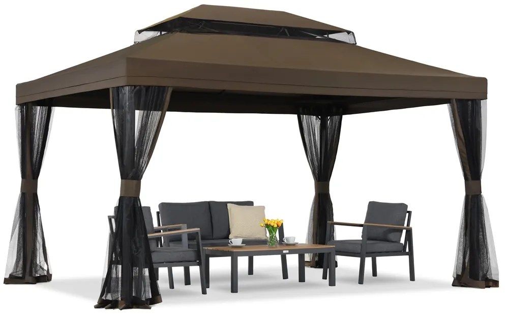 Bruin tuinpaviljoen met klamboe Valencia 3x3 m Tuinpunt