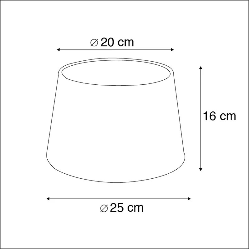 Katoenen lampenkap zwart 25/20/16 met gouden binnenkant