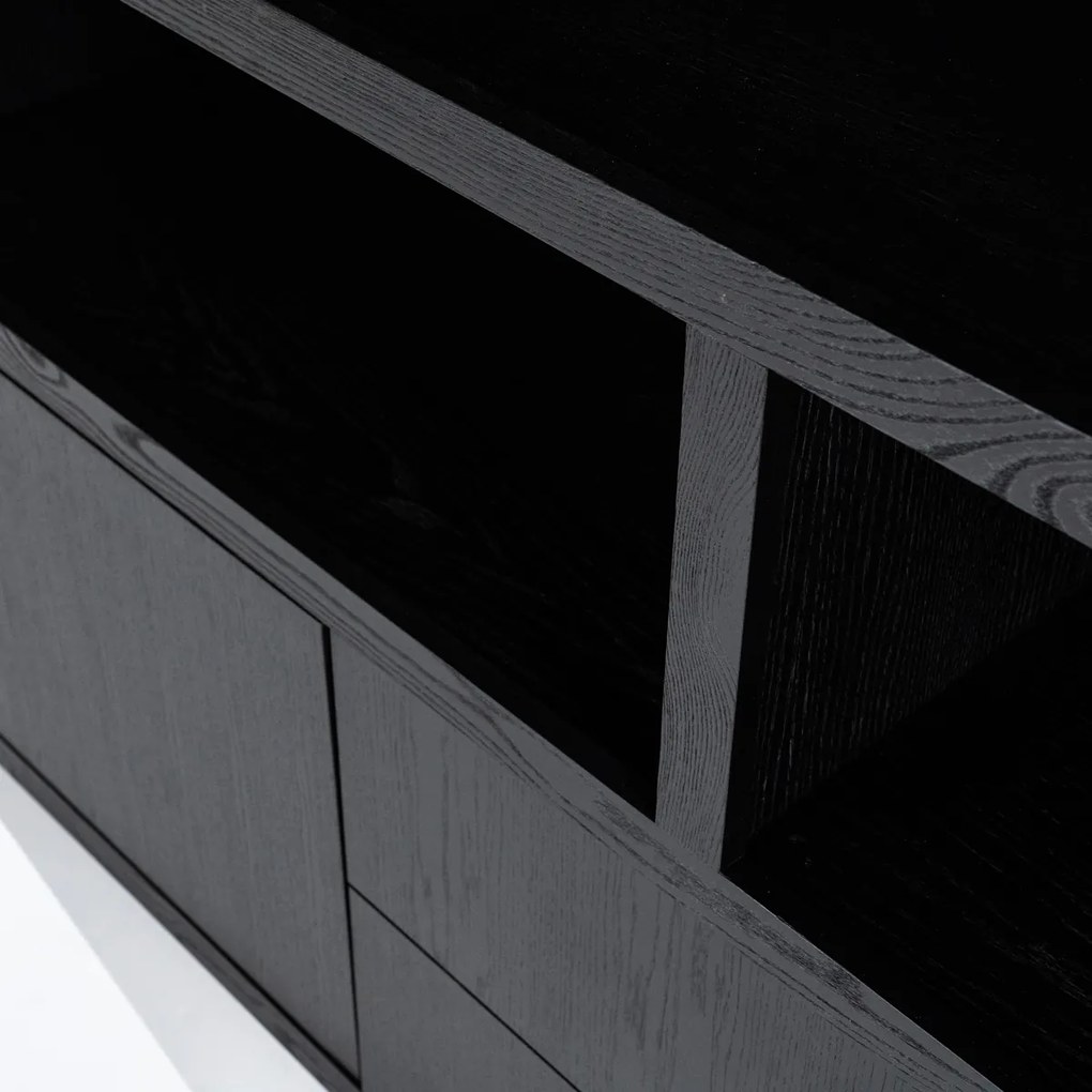 Vakkenkast Zwart Eiken 200 Cm - 200x42x220cm.
