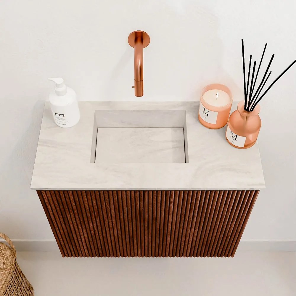 Mondiaz Joya DLux 50cm toiletmeubel ruby met wastafel faye links zonder kraangat ostra