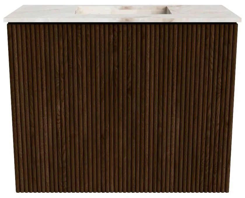 Mondiaz Joya DLux 50cm toiletmeubel walnut met wastafel faye midden zonder kraangat frappe