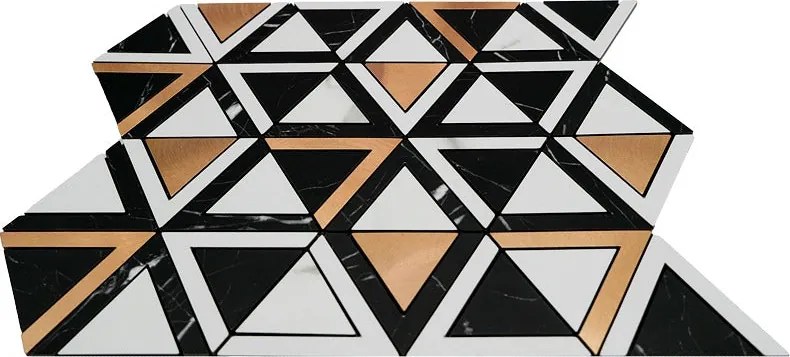 Zelfklevende Mozaïektegels Metaal | Driehoek Zwart Wit Goud | 28,7×33,1 cm | Keuken, Bad & WC