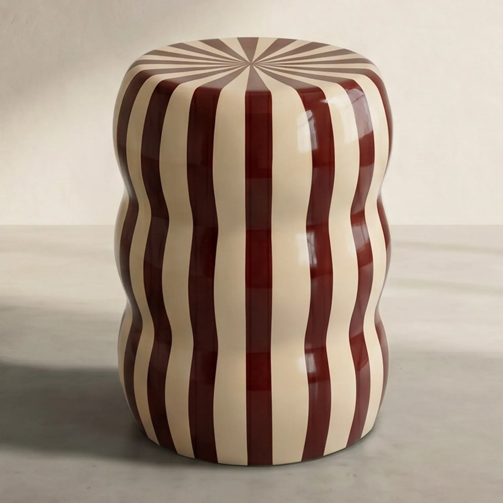 Hoogglans Bijzettafel Beige Rood - 28 X 28cm.