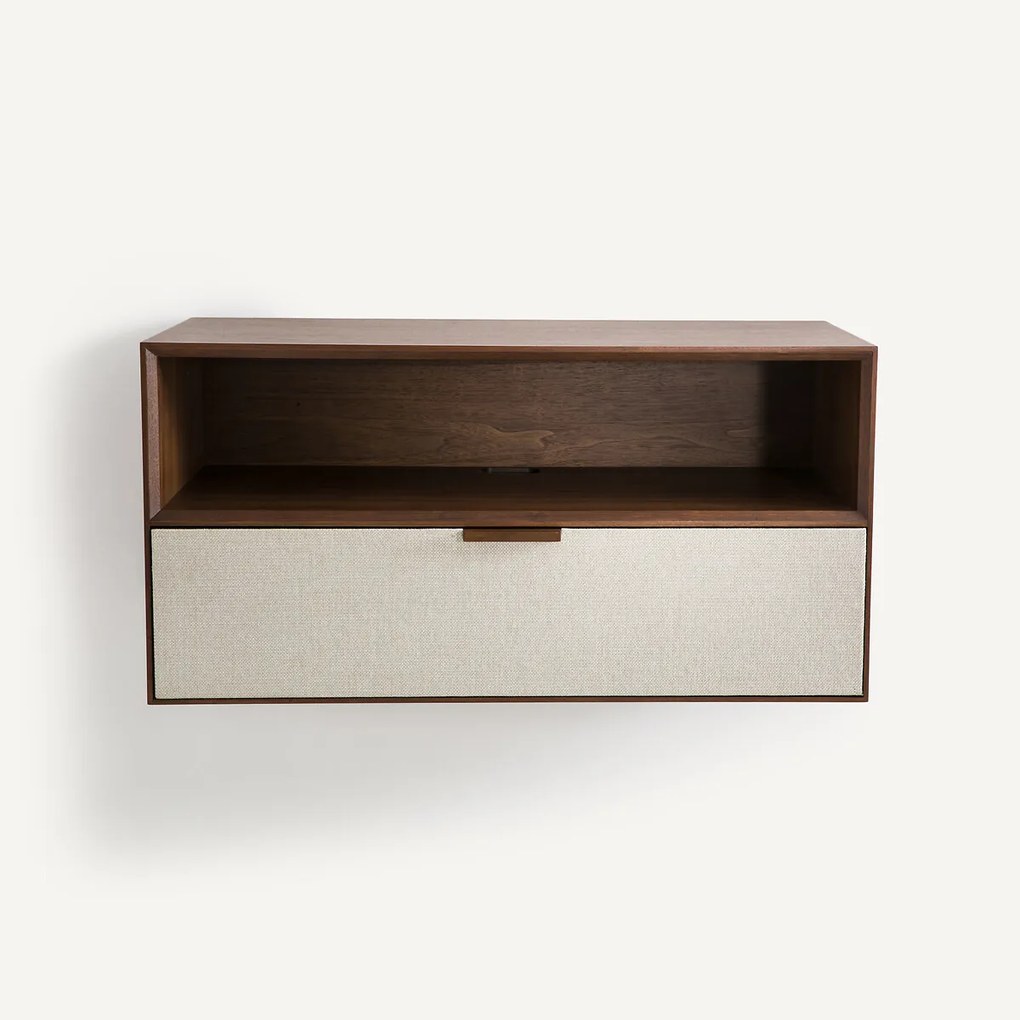 Kast met 1 nis en 1 lade, notenhoutfineer en stof, Aldon