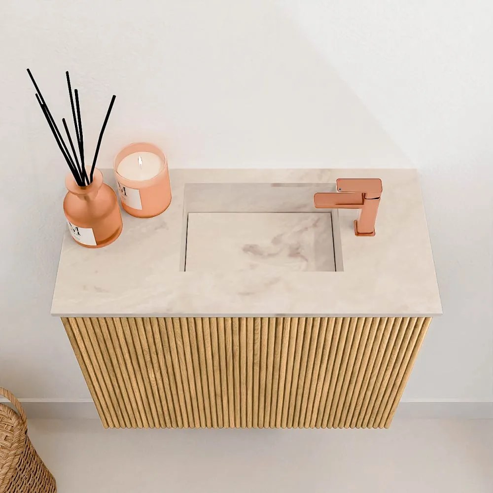Mondiaz Joya DLux 50cm toiletmeubel oak met wastafel faye rechts 1 kraangat frappe