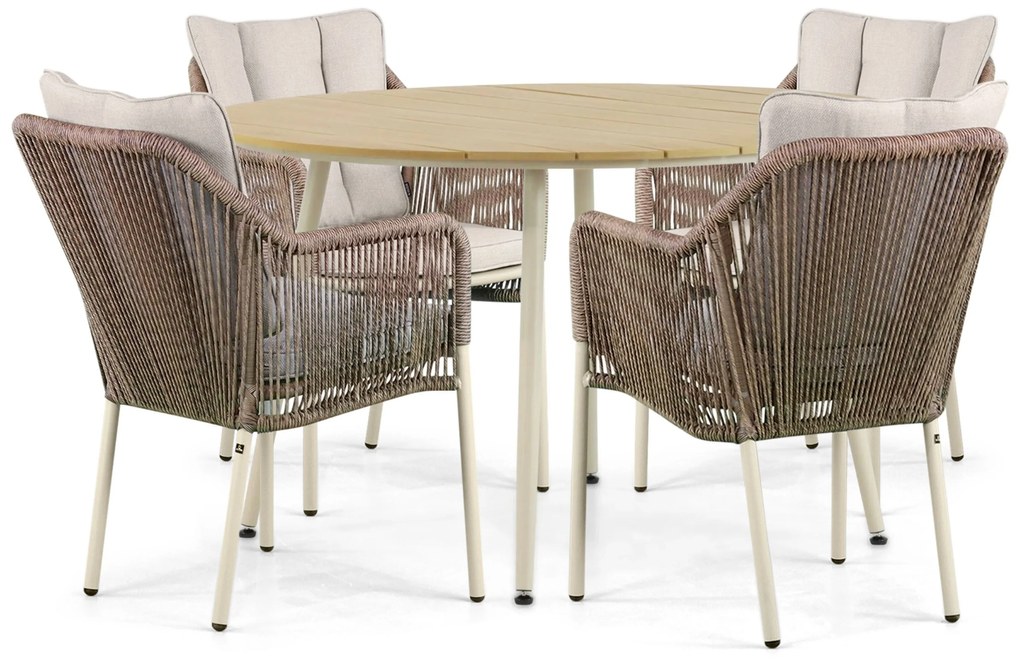 Tuinset Ronde Tuintafel 4 personen 125 cm Aluminium/Rope Taupe  De Laan Projects