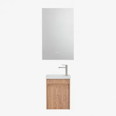 Narek Zwevend Houten Badkamermeubelset Met Geïntegreerde Wastafel Ash Brown & Rectangular Led And Antifog 55x90 Cm Riben & Geborsteld Grijs ?20 -