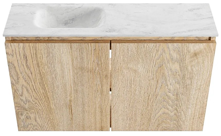 Mondiaz Ture DLux toiletmeubel 80cm washed oak met wastafel opalo links zonder kraangat