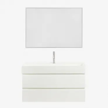 Ona Zwevend Badkamermeubelset Van Hout En Essenfineer Met Geïntegreerde Wastafel Wit & Rechthoekige Led En Anticondens 100x70 Cm Riben & Geborsteld Gr