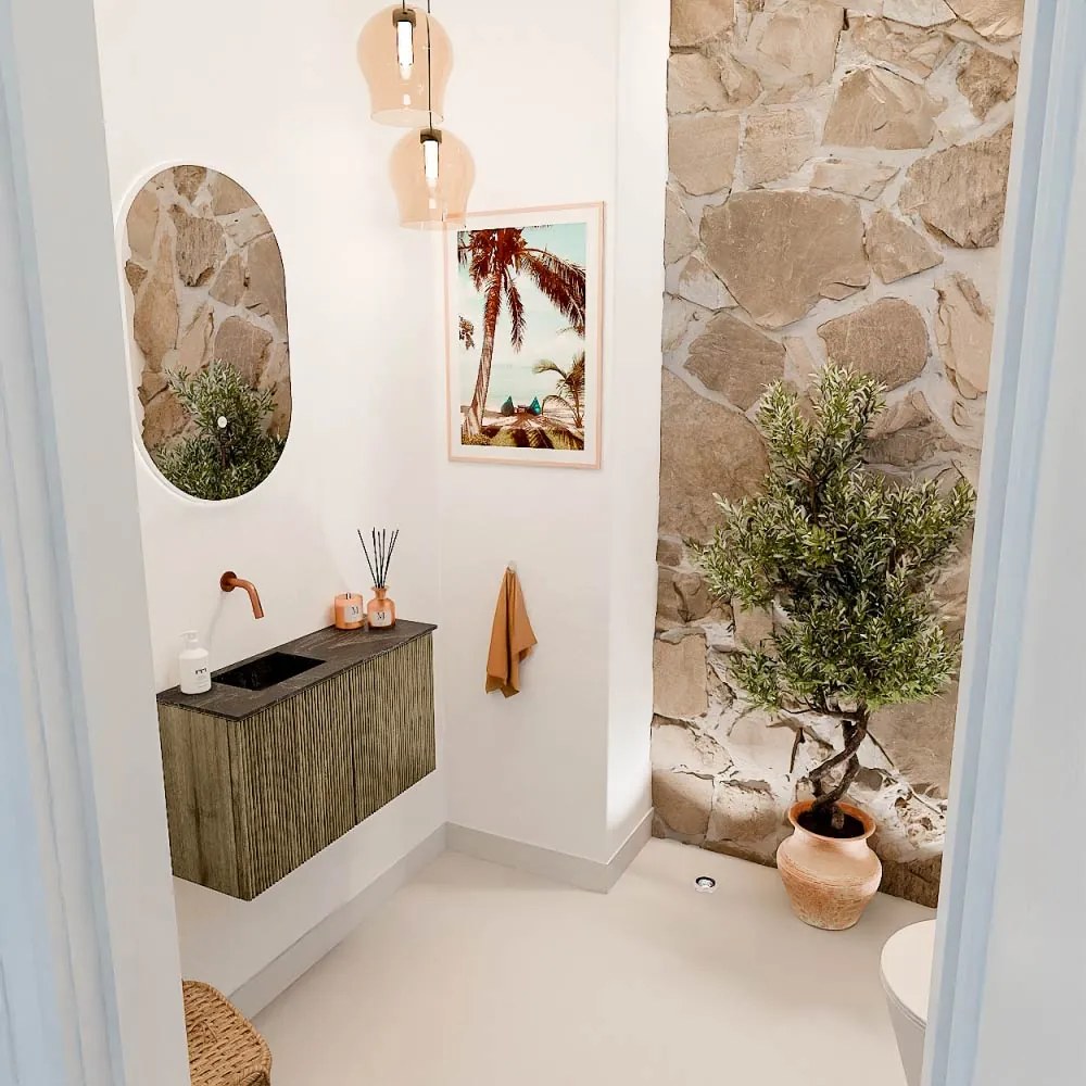Mondiaz Joya DLux 70cm toiletmeubel dusk met wastafel faye links zonder kraangat lava
