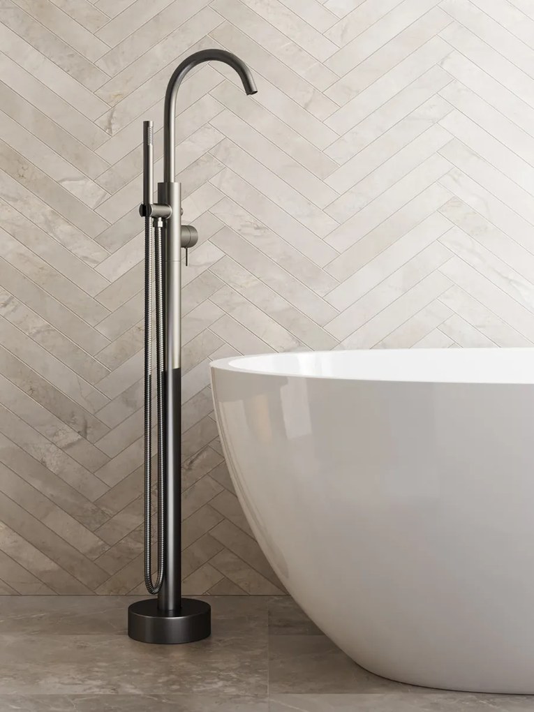 Saniclear Iron Curved vrijstaande badkraan verouderd ijzer - gunmetal