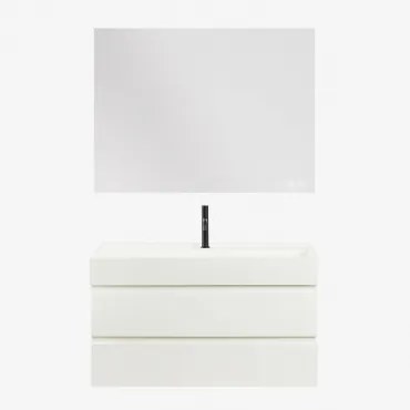 Ona Zwevend Badkamermeubelset Van Hout En Essenfineer Met Geïntegreerde Wastafel Wit & Rectangular Led And Antifog 120x90 Cm Riben & Mat - Sklum