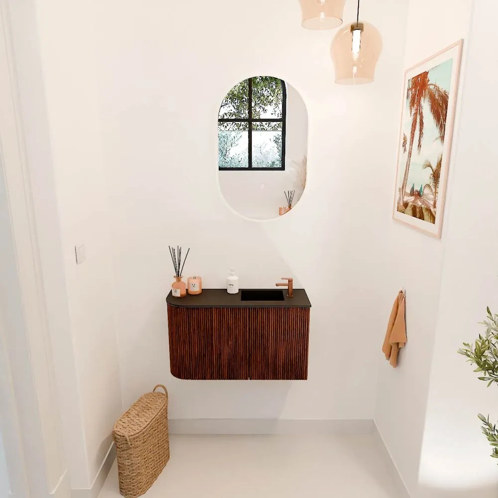 Mondiaz Joya 70cm toiletmeubel ronding links ruby met wastafel faye rechts 1 kraangat urban