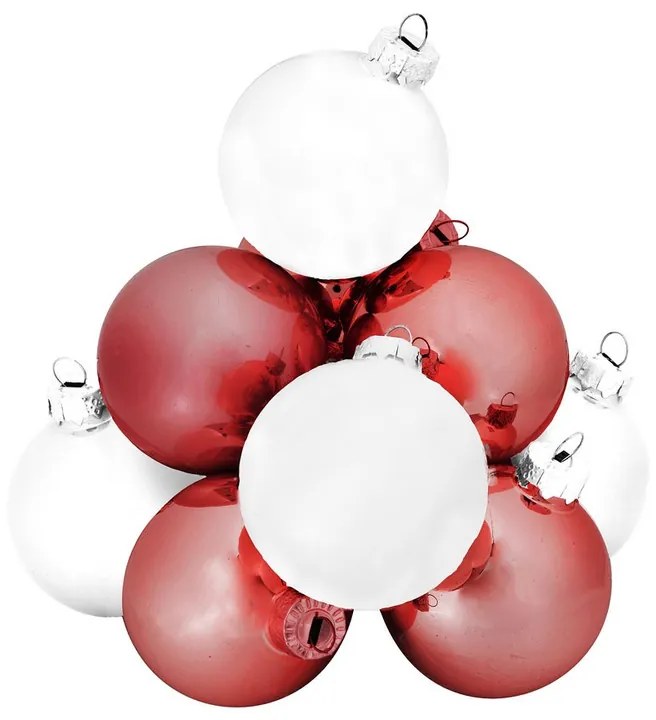 Kerstbal uni - 6 cm - rood/wit - set van 12