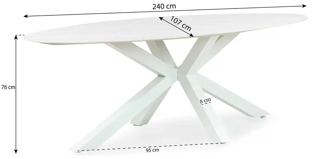 Dining Tuintafel ovaal 240 x 107 cm Aluminium/keramiek Wit Santika Ellisse