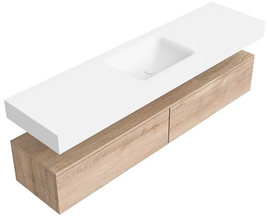 Zaro Alan badmeubel 180cm washed oak 2 lades met vrijhangende wastafel cloud midden zonder kraangat talc