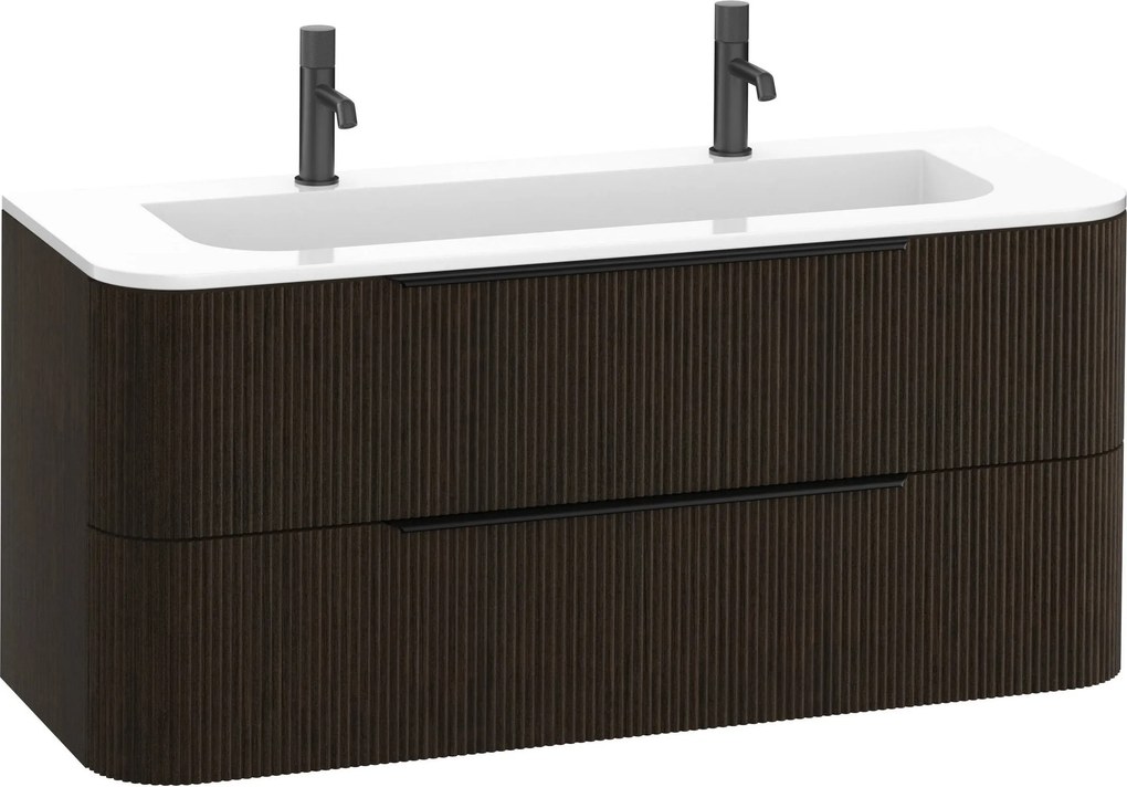 Saqu Olivo badmeubel incl. keramische wastafel 120x45x53,7 fineer charcoal ribbel - mat zwarte greep
