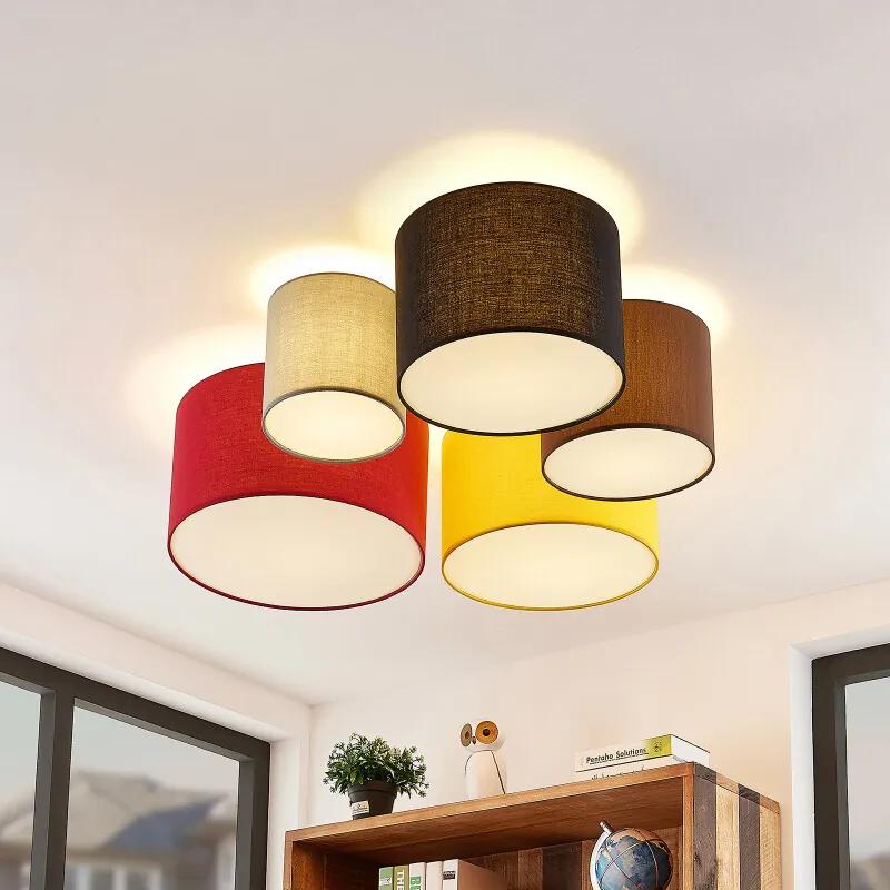 Laurenz plafondlamp, 5lamps 90cm, rood-geel - lampen-24