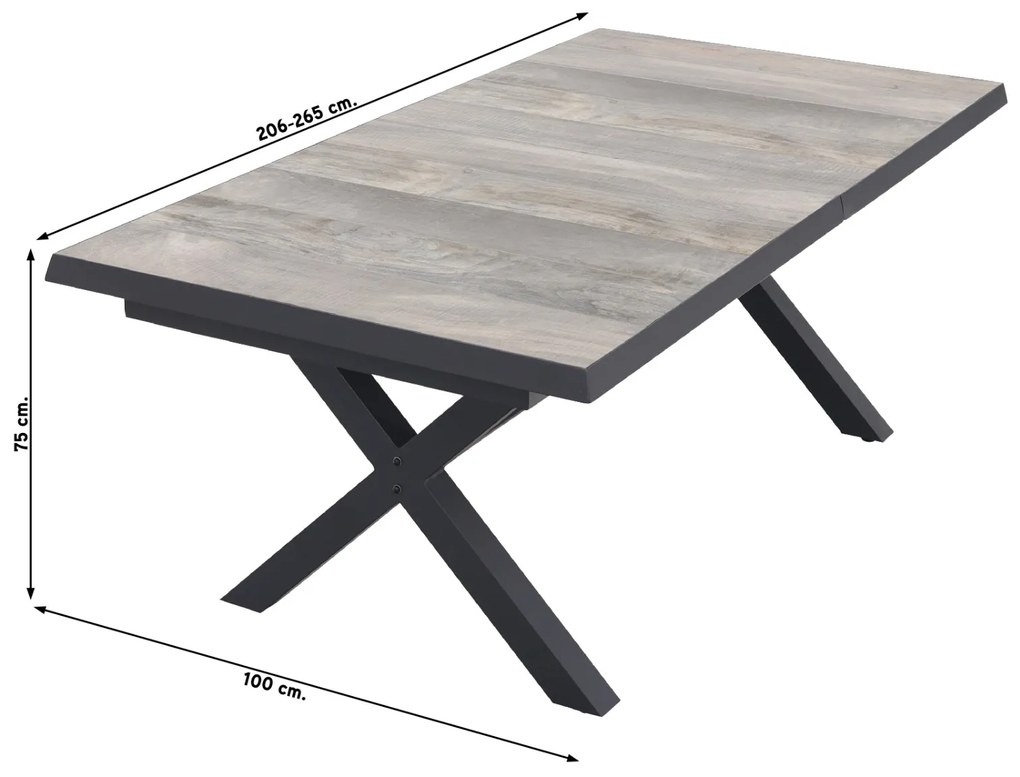 Jasmine Black/Ottowa 6-persoons dining tuinset 205-265x100 cm. - Houtlook