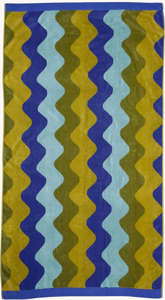 Katoenen velours jacquard strandhanddoek Waves met badstof achterzijde