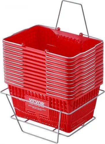 VEVOR Boodschappenmand, set van 12, 21 L stevige kunststof boodschappenmand met metalen handvat en standaard, 42 x 30 x 21 cm, draagbare boodschappenmand voor boodschappen in de detailhandel, supermarkt