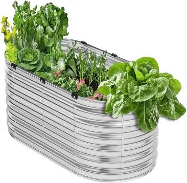 VEVOR Metalen verhoogde bak, 1200x575x560mm Grote gegalvaniseerde buitenbak, bloembak met open bodem, kweekbak voor groenten, bloemen, kruiden en vetplanten, zilver