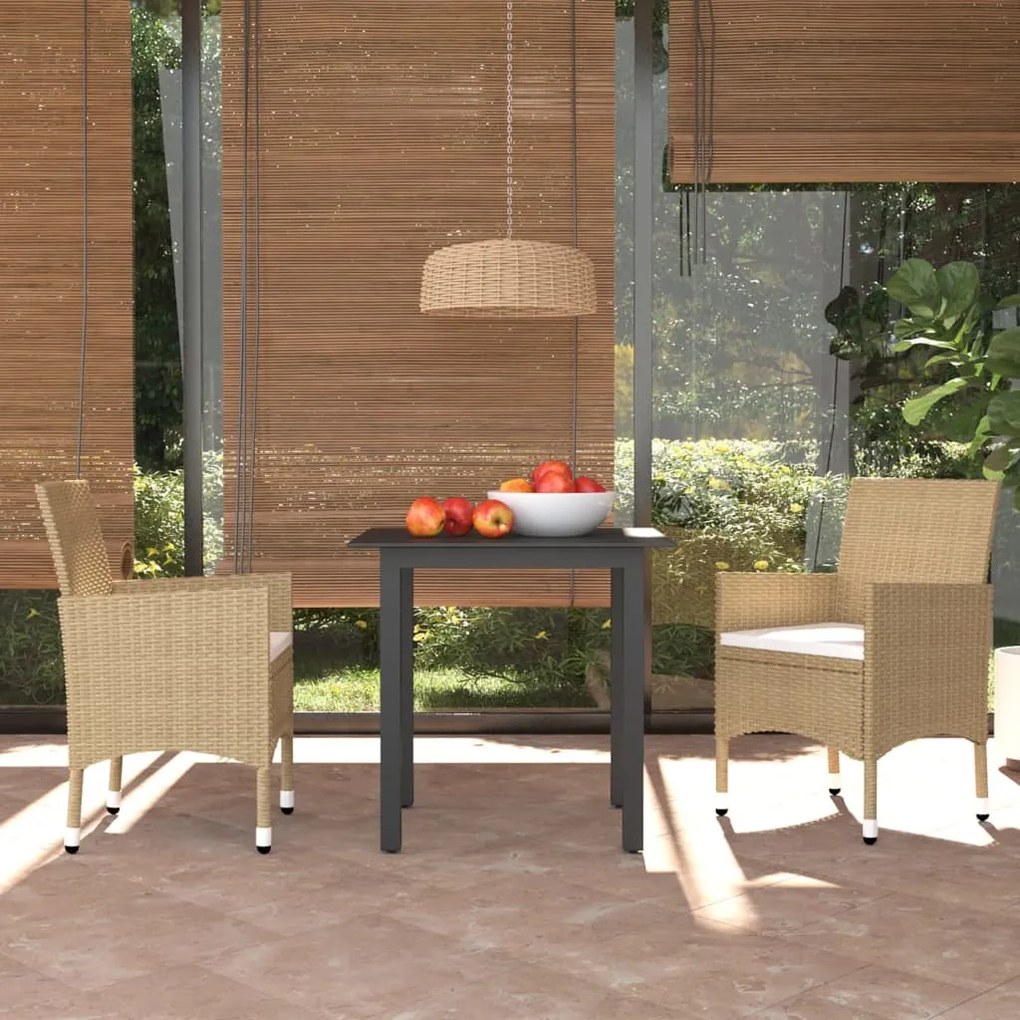 vidaXL 3-delige Tuinset met kussens poly rattan beige